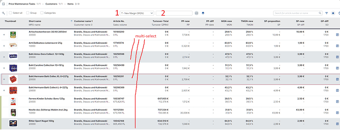 overview with additional component above header column for bulk operations and some of the rows selected